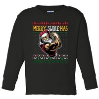 Merry Swole Mas Funny Christmas Gym & Work Out Santa Flexing Toddler Long Sleeve Shirt