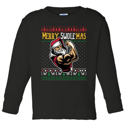 Merry Swole Mas Funny Christmas Gym & Work Out Santa Flexing Toddler Long Sleeve Shirt