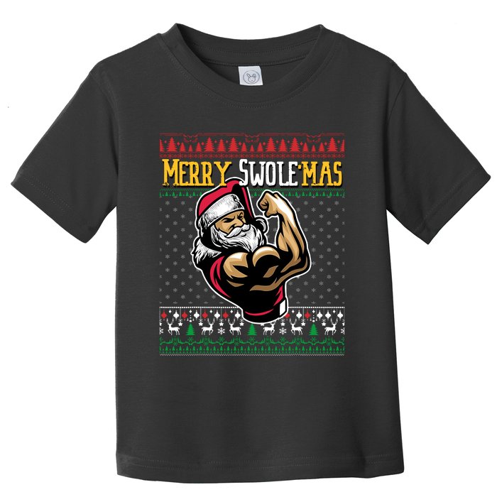 Merry Swole Mas Funny Christmas Gym & Work Out Santa Flexing Toddler T-Shirt