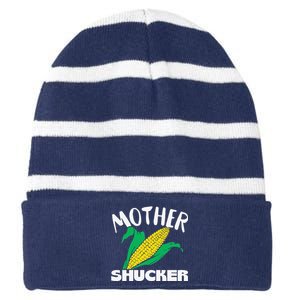 Mother Shucker Mom Pun Funny Corn Farmer Mom Gift Striped Beanie with Solid Band