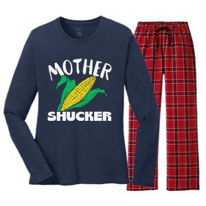 Mother Shucker Mom Pun Funny Corn Farmer Mom Gift Women's Long Sleeve Flannel Pajama Set 