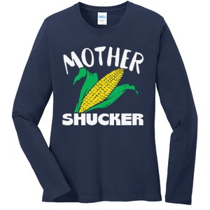 Mother Shucker Mom Pun Funny Corn Farmer Mom Gift Ladies Long Sleeve Shirt