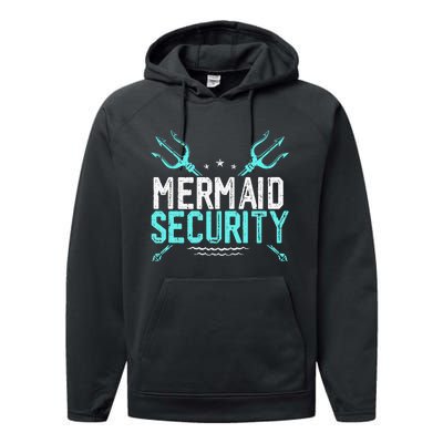 Mermaid Security Mermaid Dad Birthday Merdad Performance Fleece Hoodie