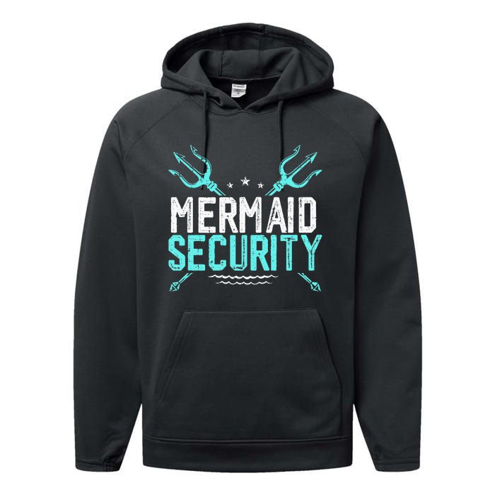 Mermaid Security Mermaid Dad Birthday Merdad Performance Fleece Hoodie