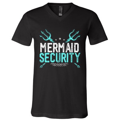 Mermaid Security Mermaid Dad Birthday Merdad V-Neck T-Shirt