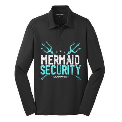 Mermaid Security Mermaid Dad Birthday Merdad Silk Touch Performance Long Sleeve Polo