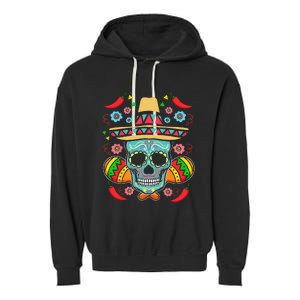 Mexican Skull Mariachi Pepper Fiesta Cinco De Mayo Garment-Dyed Fleece Hoodie