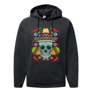 Mexican Skull Mariachi Pepper Fiesta Cinco De Mayo Performance Fleece Hoodie