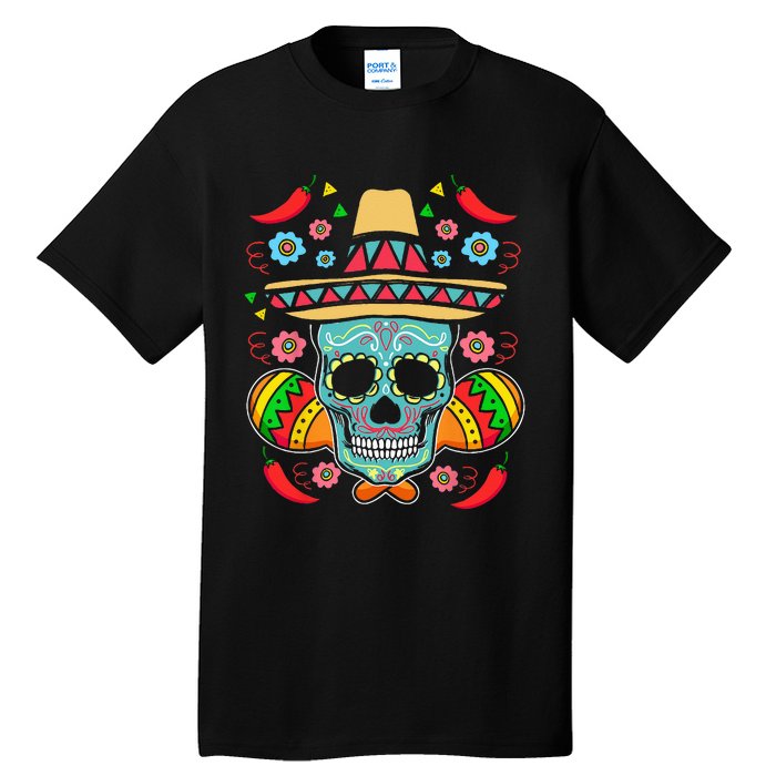 Mexican Skull Mariachi Pepper Fiesta Cinco De Mayo Tall T-Shirt