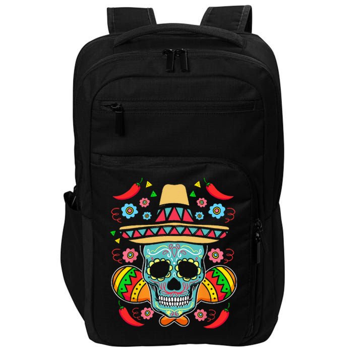 Mexican Skull Mariachi Pepper Fiesta Cinco De Mayo Impact Tech Backpack