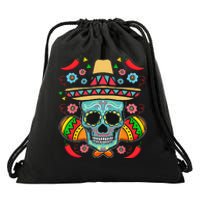 Mexican Skull Mariachi Pepper Fiesta Cinco De Mayo Drawstring Bag