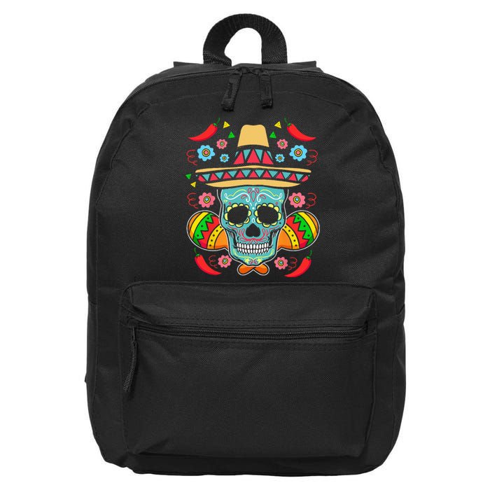 Mexican Skull Mariachi Pepper Fiesta Cinco De Mayo 16 in Basic Backpack