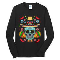 Mexican Skull Mariachi Pepper Fiesta Cinco De Mayo Tall Long Sleeve T-Shirt