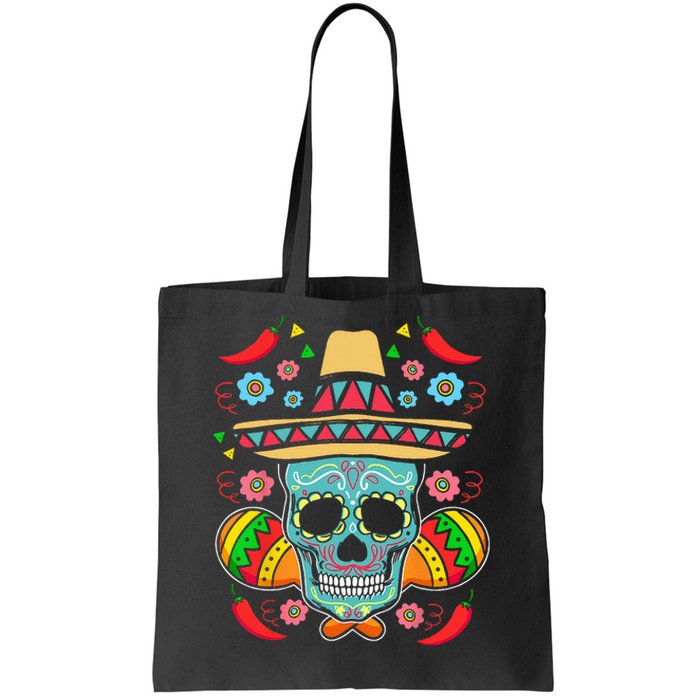 Mexican Skull Mariachi Pepper Fiesta Cinco De Mayo Tote Bag