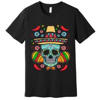 Mexican Skull Mariachi Pepper Fiesta Cinco De Mayo Premium T-Shirt