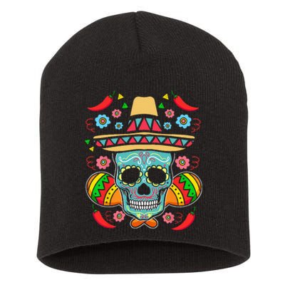 Mexican Skull Mariachi Pepper Fiesta Cinco De Mayo Short Acrylic Beanie