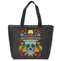 Mexican Skull Mariachi Pepper Fiesta Cinco De Mayo Zip Tote Bag