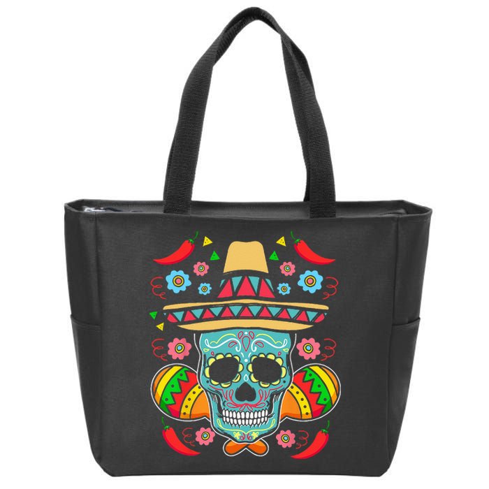 Mexican Skull Mariachi Pepper Fiesta Cinco De Mayo Zip Tote Bag