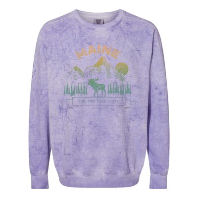 Maine State Moose Lovers Trees Vintagelook Souvenir Graphic Gift Colorblast Crewneck Sweatshirt