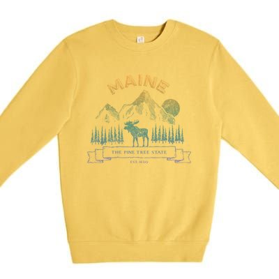 Maine State Moose Lovers Trees Vintagelook Souvenir Graphic Gift Premium Crewneck Sweatshirt