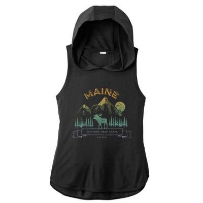 Maine State Moose Lovers Trees Vintagelook Souvenir Graphic Gift Ladies PosiCharge Tri-Blend Wicking Draft Hoodie Tank