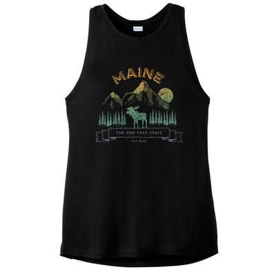 Maine State Moose Lovers Trees Vintagelook Souvenir Graphic Gift Ladies PosiCharge Tri-Blend Wicking Tank