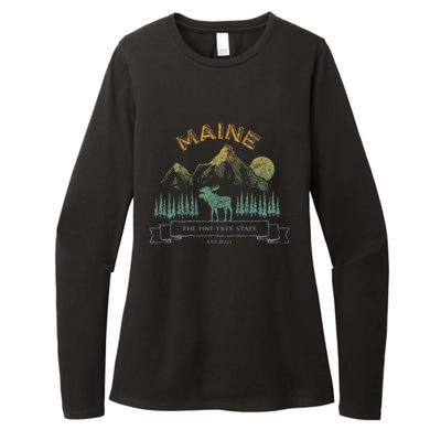 Maine State Moose Lovers Trees Vintagelook Souvenir Graphic Gift Womens CVC Long Sleeve Shirt