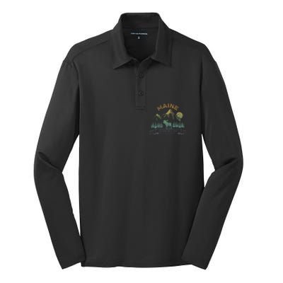 Maine State Moose Lovers Trees Vintagelook Souvenir Graphic Gift Silk Touch Performance Long Sleeve Polo