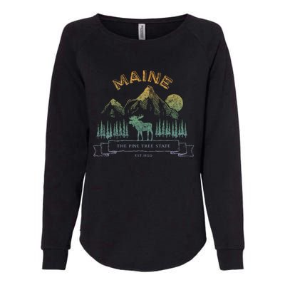 Maine State Moose Lovers Trees Vintagelook Souvenir Graphic Gift Womens California Wash Sweatshirt