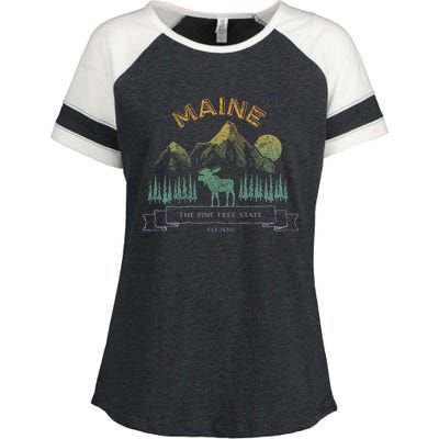 Maine State Moose Lovers Trees Vintagelook Souvenir Graphic Gift Enza Ladies Jersey Colorblock Tee