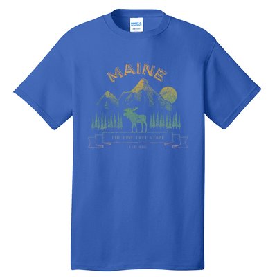 Maine State Moose Lovers Trees Vintagelook Souvenir Graphic Gift Tall T-Shirt