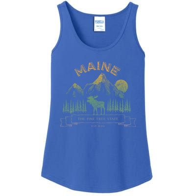 Maine State Moose Lovers Trees Vintagelook Souvenir Graphic Gift Ladies Essential Tank