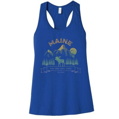 Maine State Moose Lovers Trees Vintagelook Souvenir Graphic Gift Women's Racerback Tank