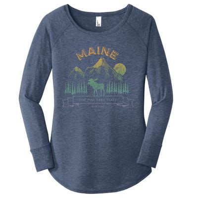 Maine State Moose Lovers Trees Vintagelook Souvenir Graphic Gift Women's Perfect Tri Tunic Long Sleeve Shirt