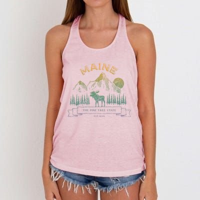 Maine State Moose Lovers Trees Vintagelook Souvenir Graphic Gift Women's Knotted Racerback Tank