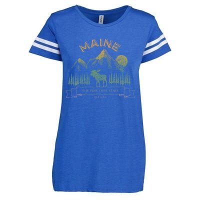 Maine State Moose Lovers Trees Vintagelook Souvenir Graphic Gift Enza Ladies Jersey Football T-Shirt