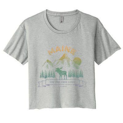 Maine State Moose Lovers Trees Vintagelook Souvenir Graphic Gift Women's Crop Top Tee