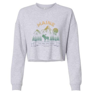 Maine State Moose Lovers Trees Vintagelook Souvenir Graphic Gift Cropped Pullover Crew