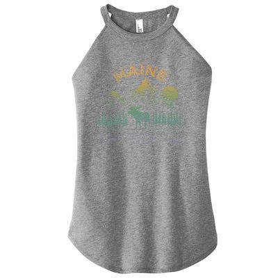 Maine State Moose Lovers Trees Vintagelook Souvenir Graphic Gift Women's Perfect Tri Rocker Tank