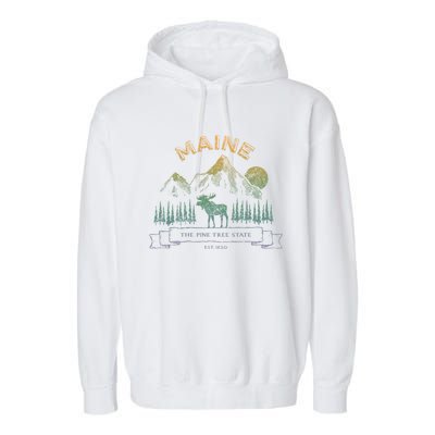 Maine State Moose Lovers Trees Vintagelook Souvenir Graphic Gift Garment-Dyed Fleece Hoodie