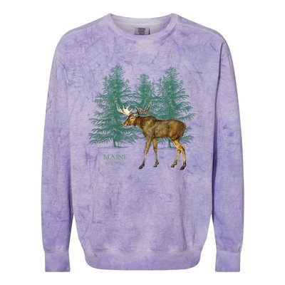 Maine State Moose Lovers Trees Vintagelook Souvenir Gift Colorblast Crewneck Sweatshirt