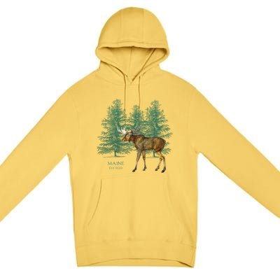 Maine State Moose Lovers Trees Vintagelook Souvenir Gift Premium Pullover Hoodie