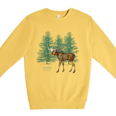 Maine State Moose Lovers Trees Vintagelook Souvenir Gift Premium Crewneck Sweatshirt