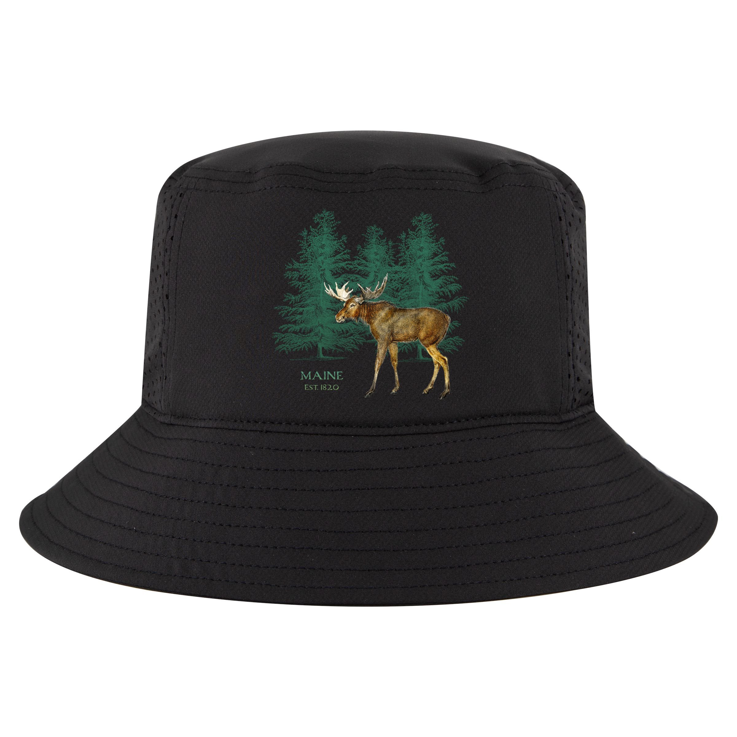 Maine State Moose Lovers Trees Vintagelook Souvenir Gift Cool Comfort Performance Bucket Hat