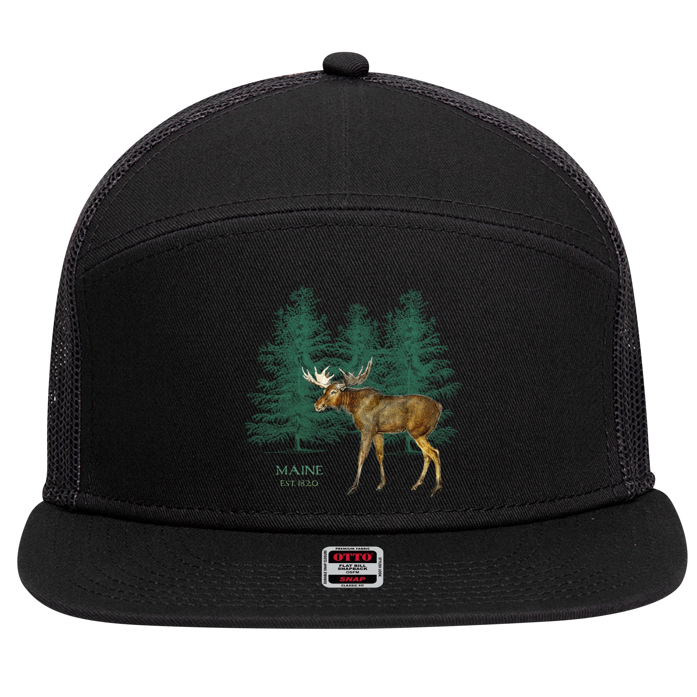 Maine State Moose Lovers Trees Vintagelook Souvenir Gift 7 Panel Mesh Trucker Snapback Hat