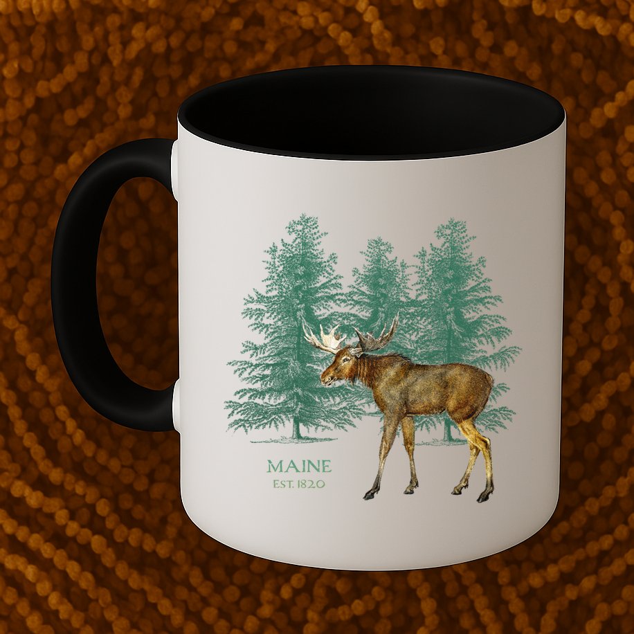 Maine State Moose Lovers Trees Vintagelook Souvenir Gift Mug