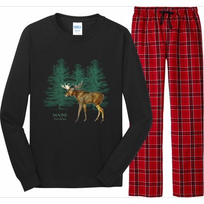 Maine State Moose Lovers Trees Vintagelook Souvenir Gift Long Sleeve Pajama Set