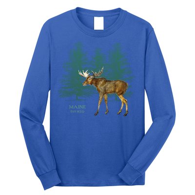 Maine State Moose Lovers Trees Vintagelook Souvenir Gift Long Sleeve Shirt