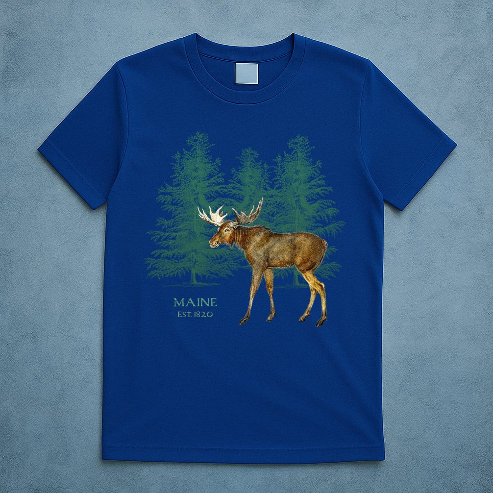 Maine State Moose Lovers Trees Vintagelook Souvenir Gift T-Shirt