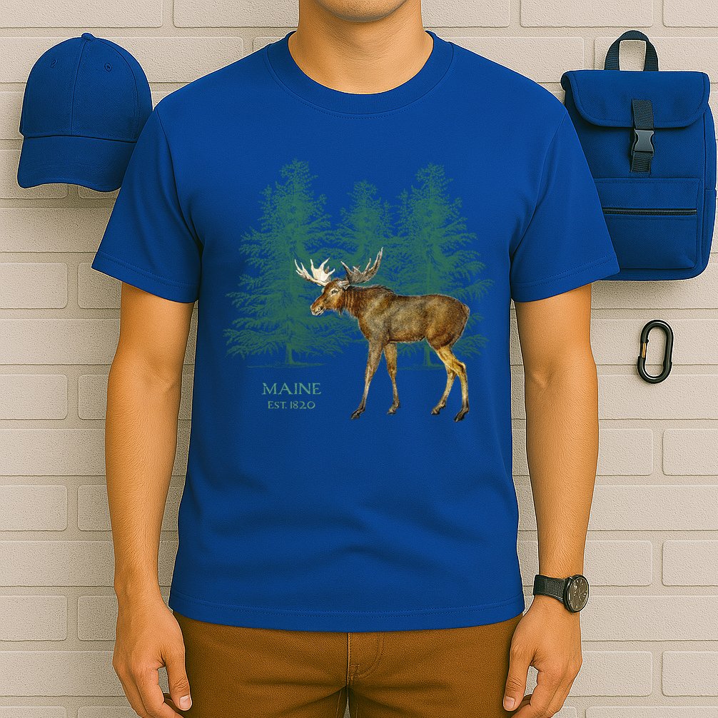 Maine State Moose Lovers Trees Vintagelook Souvenir Gift T-Shirt